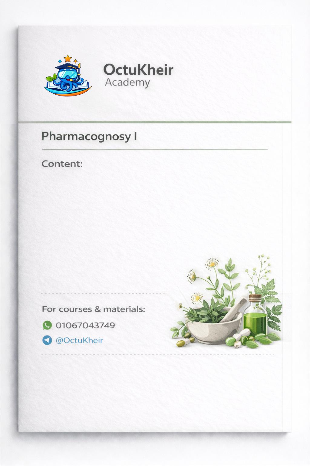 🌿 Pharmacognosy I – MTI University | تبدأ تفهم الأدوية من أصلها الطبيعي
